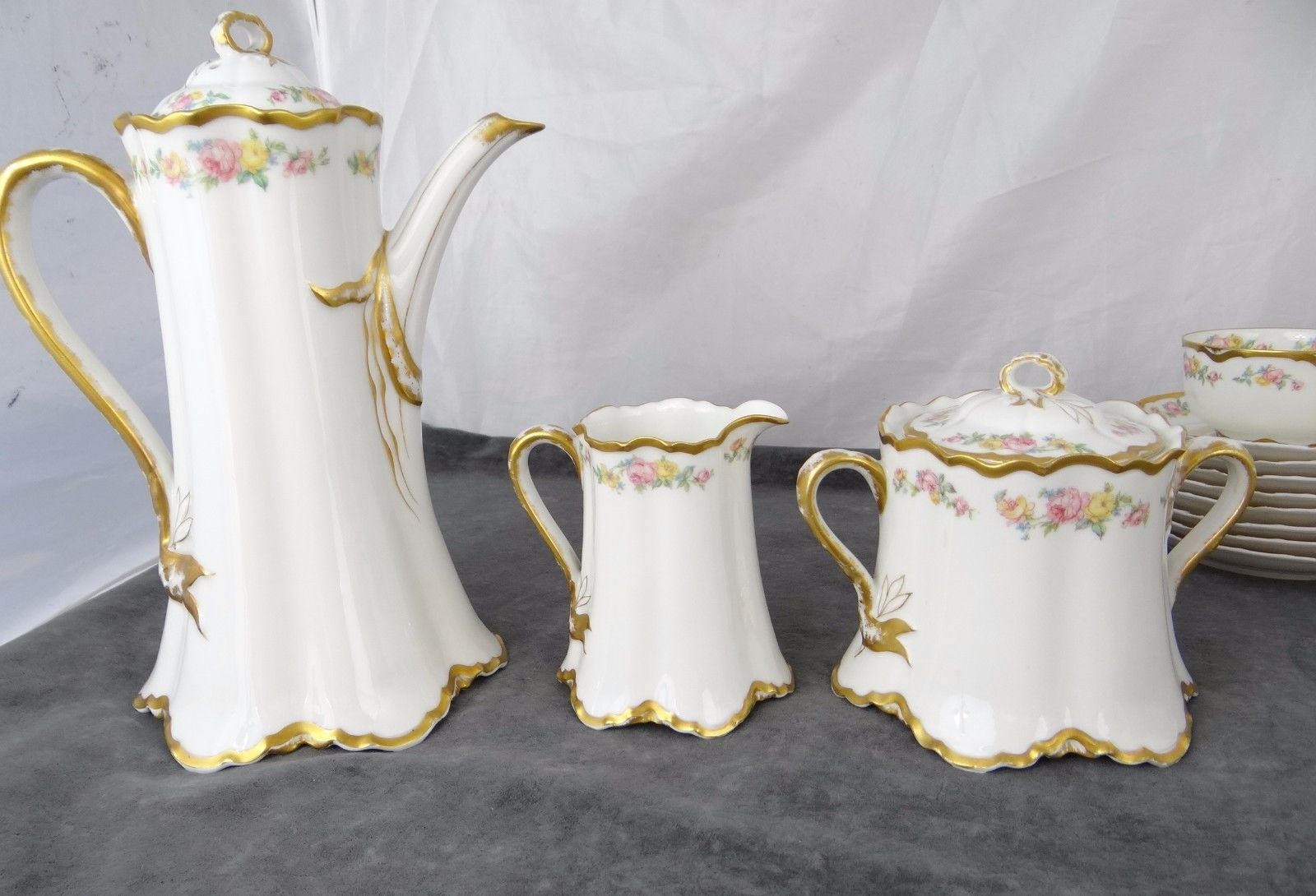 Antique Haviland Limoges France - Chocolate Pot Set - 23 Piece - Roses