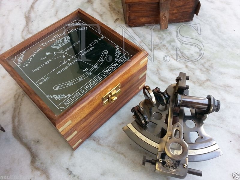 Antique Collectible Nautical Brass Working German Marine Sextant w/ Wooden Box