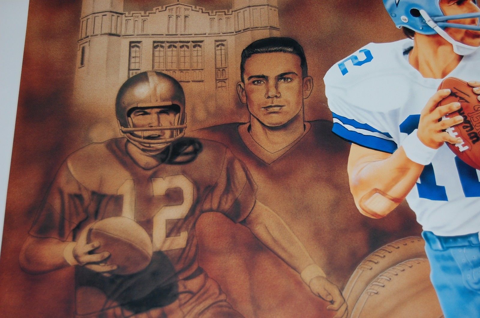 ROGER STAUBACH 24 X 30 LITHOGRAPH PRINT BY ARTIST VERNON WELLS - NMMI