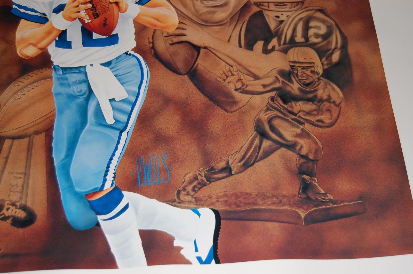 ROGER STAUBACH 24 X 30 LITHOGRAPH PRINT BY ARTIST VERNON WELLS - NMMI