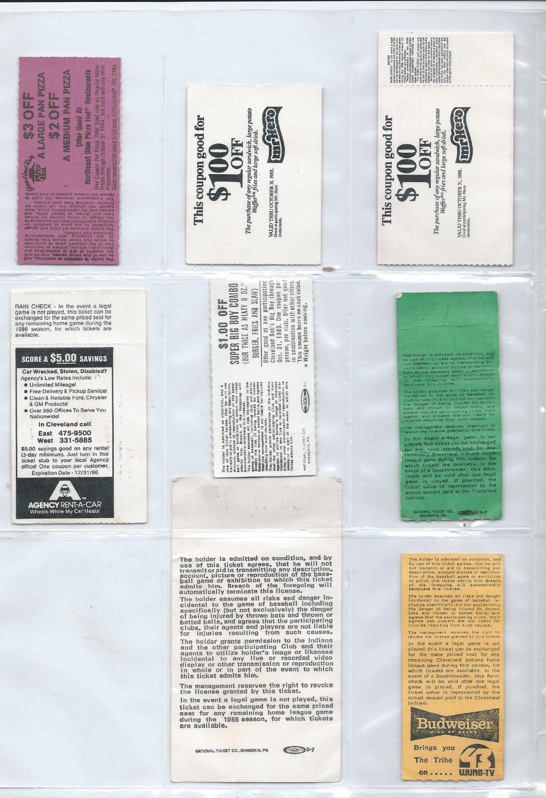 LOT OF 8 CLEVELAND INDIANS (1980'S TICKET STUBS) CLEVELAND MUNICIPAL STADIUM