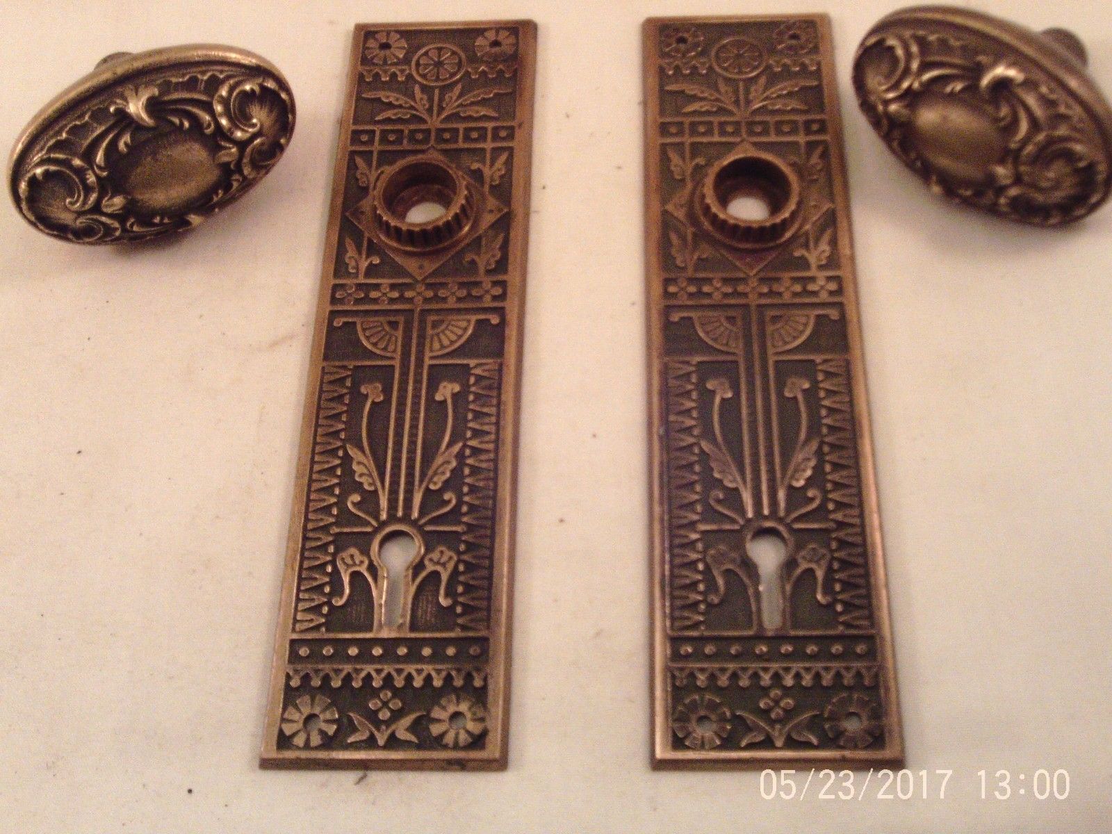 Antique Sargent Cast Brass Oval Door Knob Set fancy Mortise Lock Key  #734