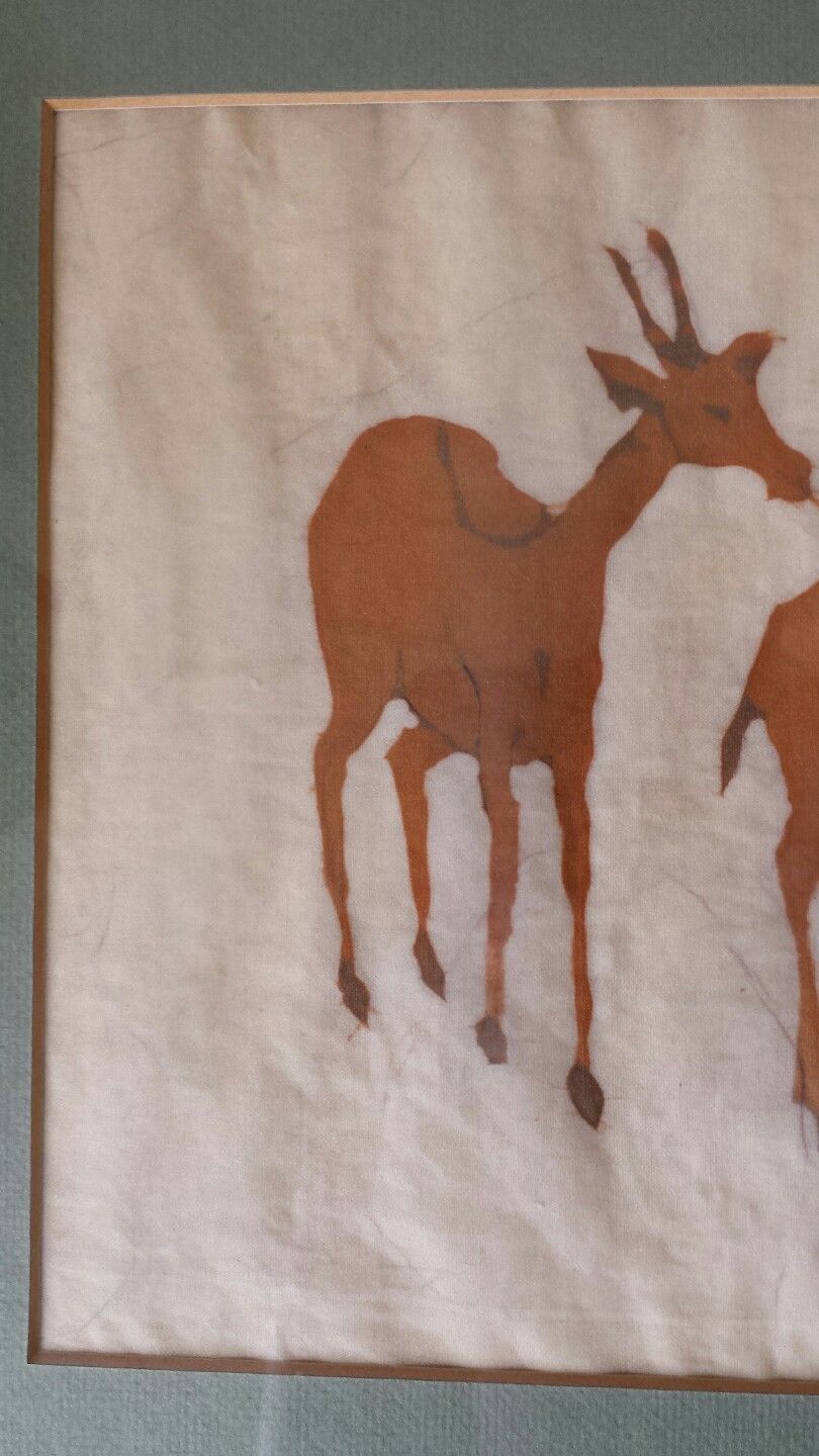 Mid Century African Batik of Camels Framed /Nairobi  Kenya 1970's