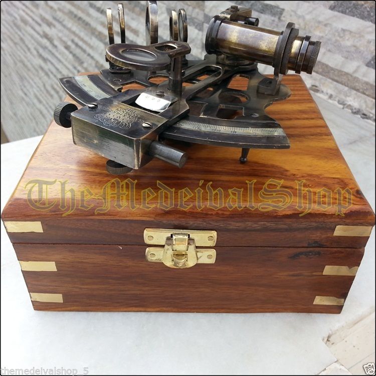 NAUTICAL MARINE SEXTANT & WOODEN BOX BRASS COLLECTIBLE GERMAN ASTROLABE GIFT