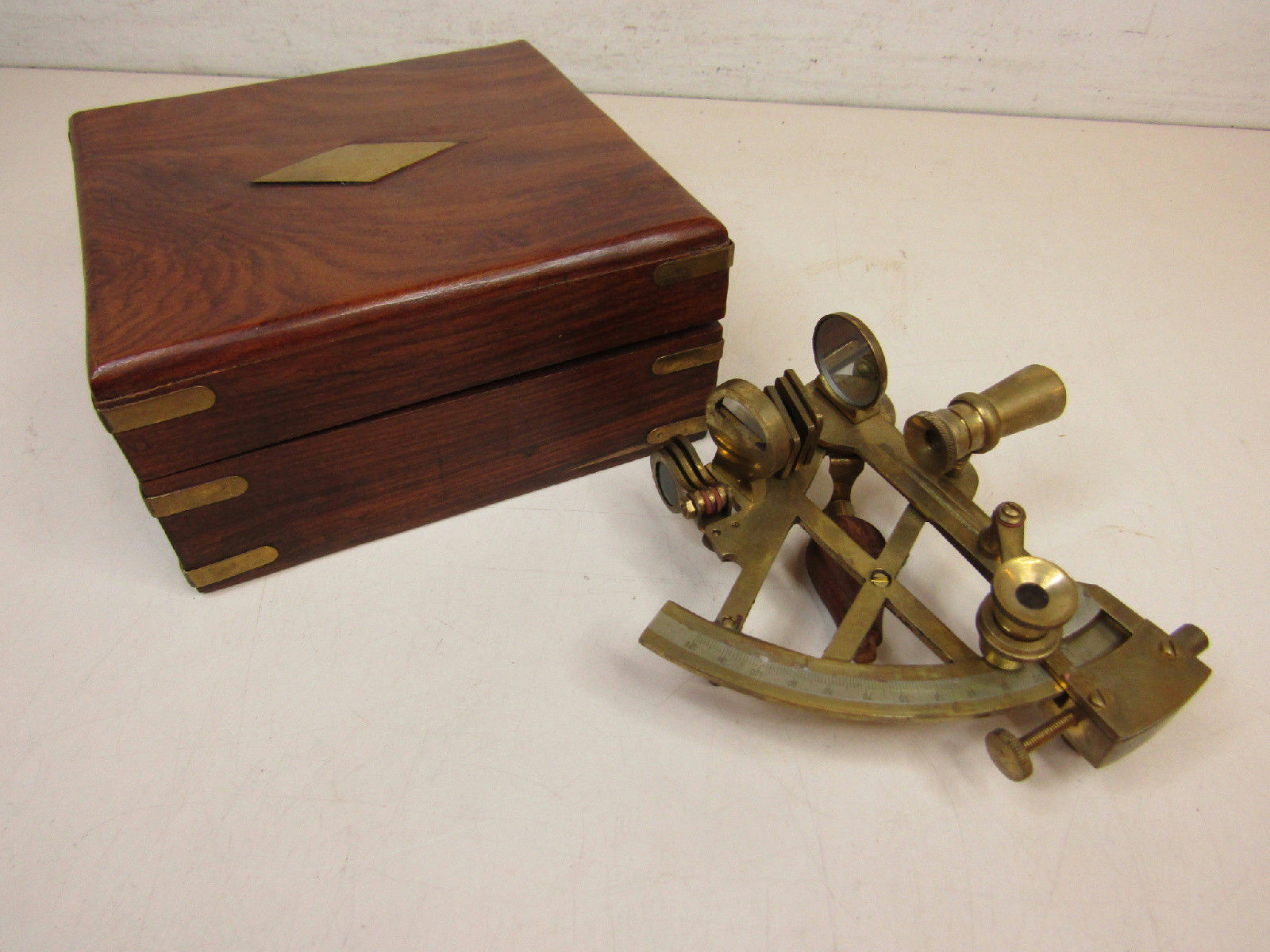 Antique Miniature Maritime Nautical Navigation Sextant In Wooden Chest