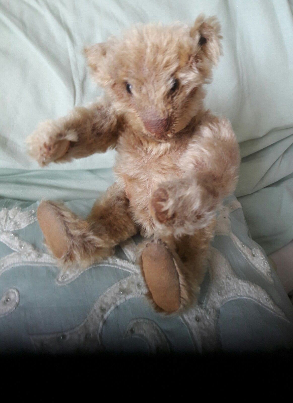 Antique early steiff  9" teddy bear jointed mohair with button early 1900s