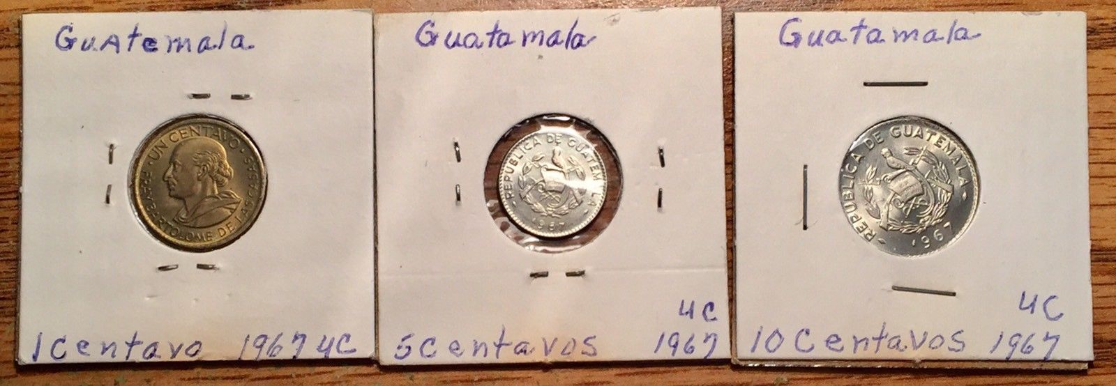 1967 Guatemala 1, 5, 10 Centavos Coin Set Condition Uncirculated+