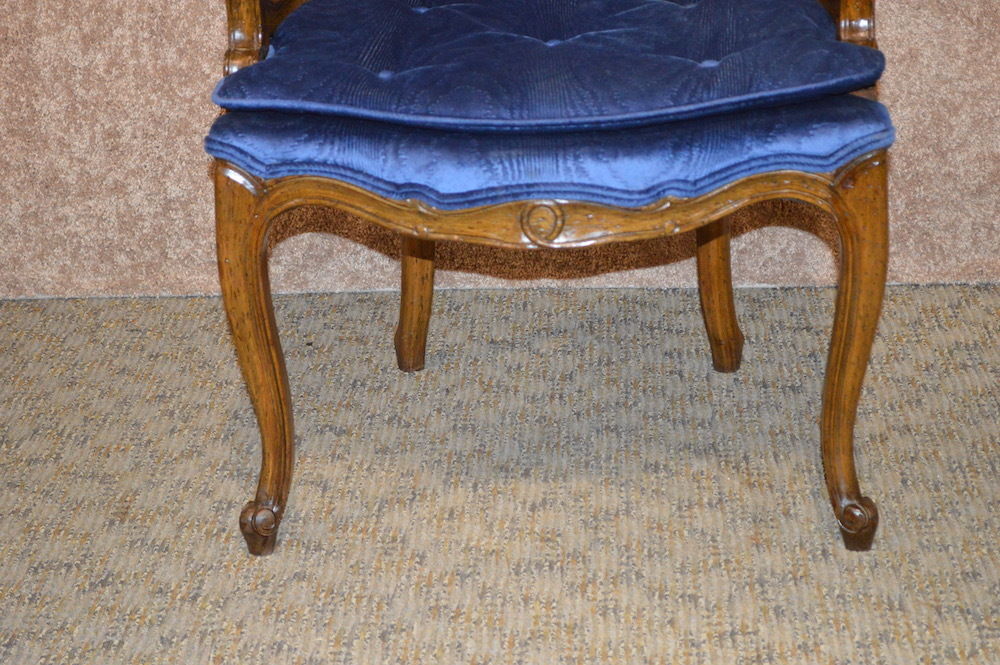 Pair of Vintage Carved Walnut Hollywood Regency Style Arm Chairs