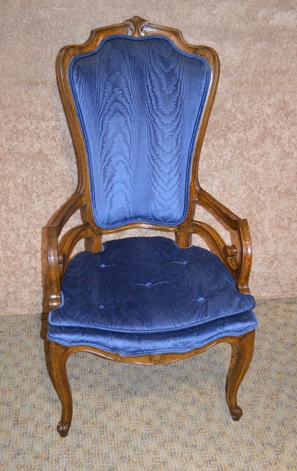 Pair of Vintage Carved Walnut Hollywood Regency Style Arm Chairs