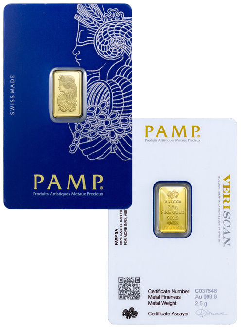PAMP Suisse 2.5 Gram .9999 Gold Bar Fortuna W/ VeriScan Certificate SKU29095