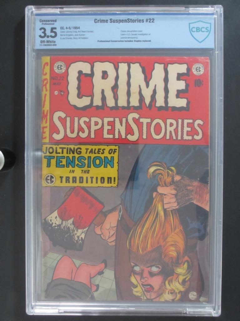 Crime Suspenstories #22 - CBCS 3.5 VG- (Conserved) EC 1954 - Decapitation cover!