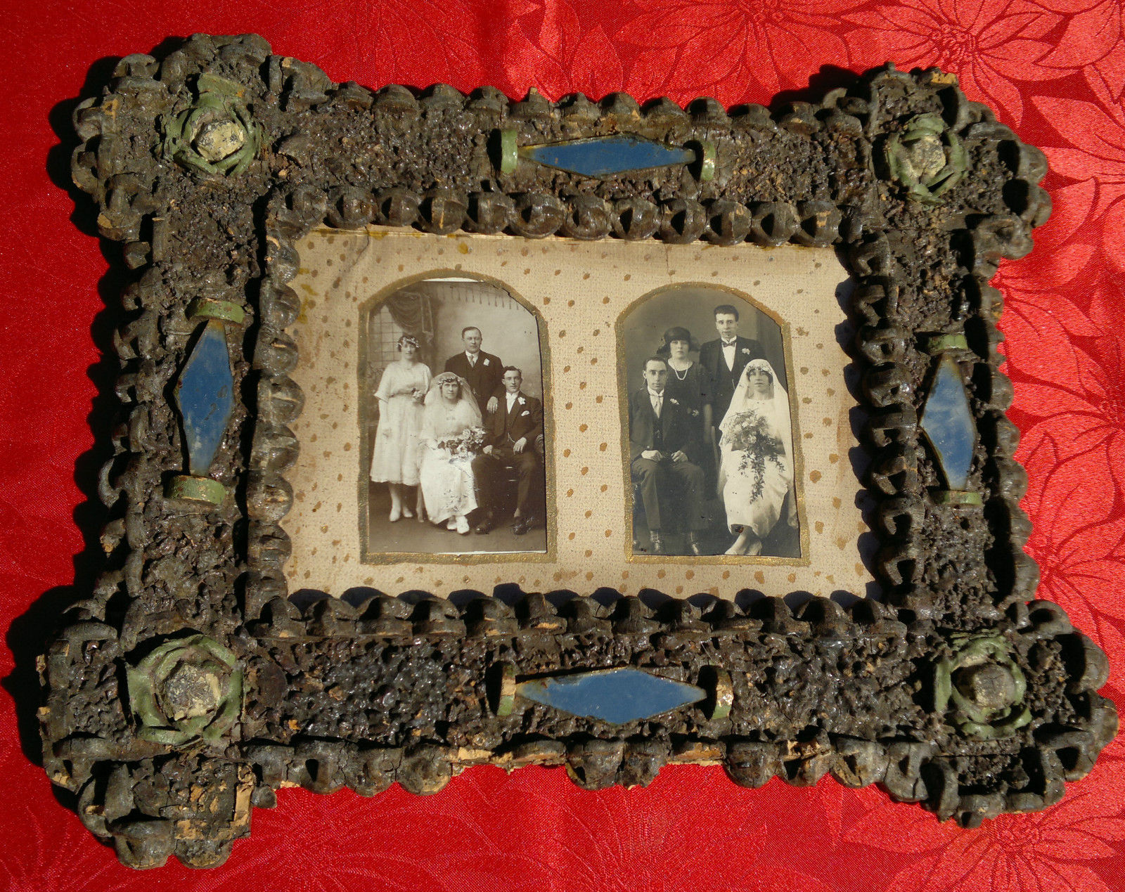 Antique English Folk Art Bespoke Picture Frame with Wine Corks 17" by 13.5"