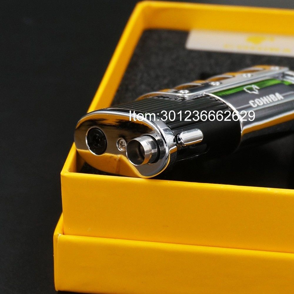 COHIBA Black Gridding Stripes 3 Torch Jet Flame Cigar Lighter With  Puncher