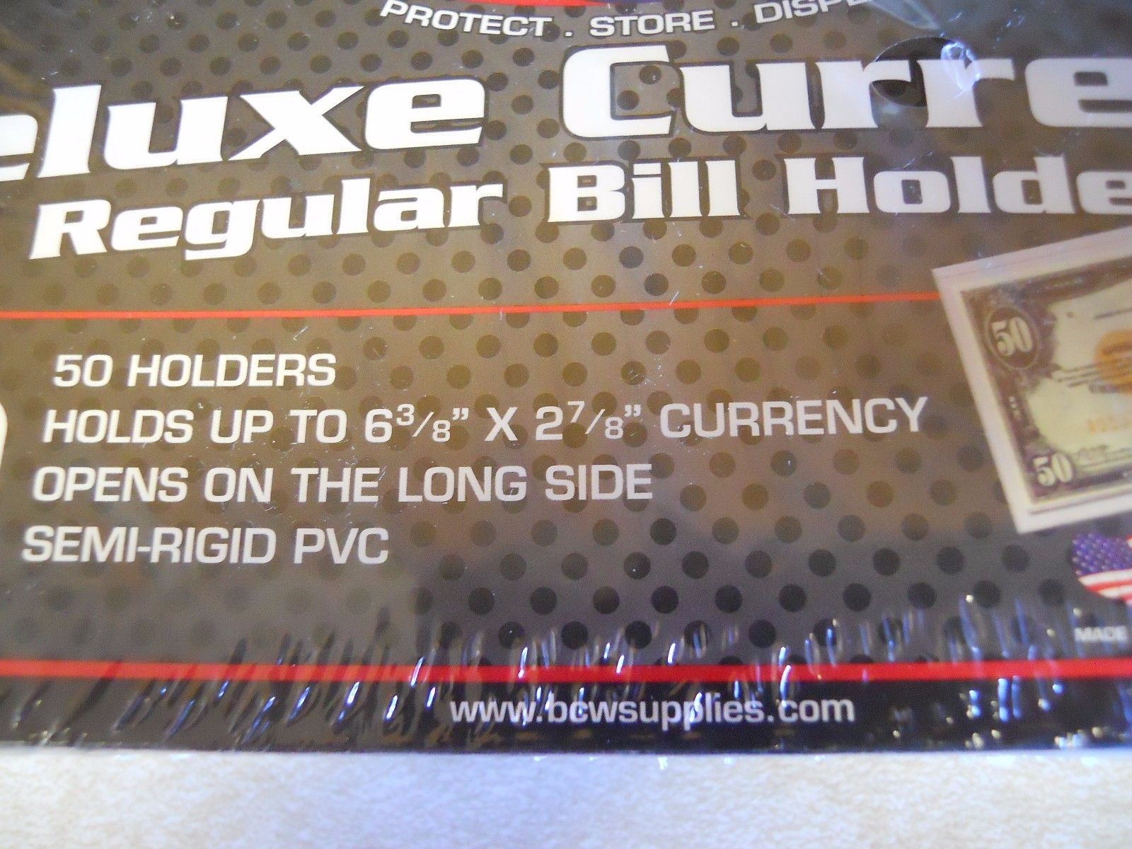 25 BCW Deluxe Vinyl Semi-Rigid Currency Holders Regular Bill Holder Size. USA!