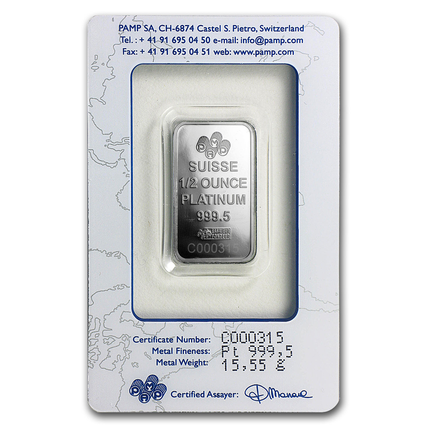 1/2 oz Platinum Bar - PAMP Suisse (In Assay) - SKU #93597