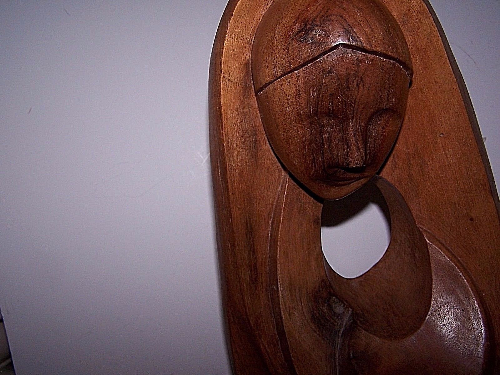 Vintage Solid Hand Carved Wood Face Figure Abstract Sculpture 13" Tall