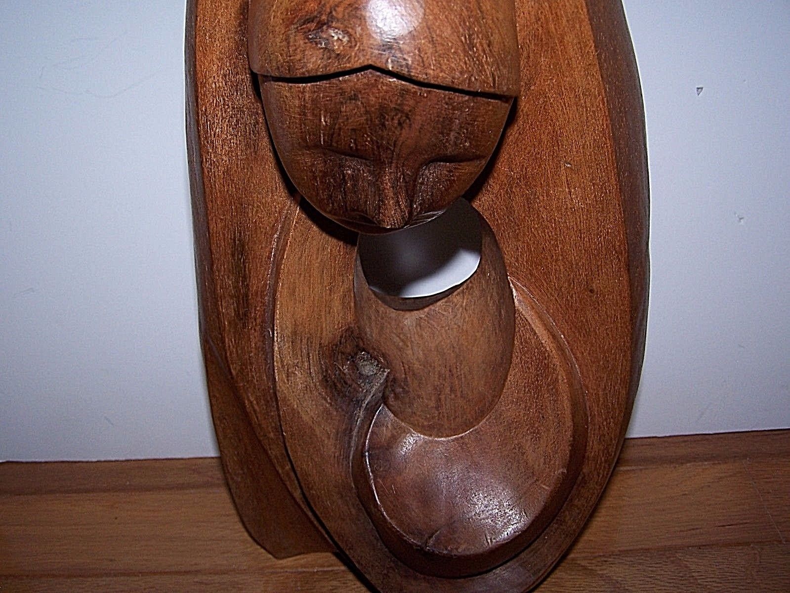 Vintage Solid Hand Carved Wood Face Figure Abstract Sculpture 13" Tall