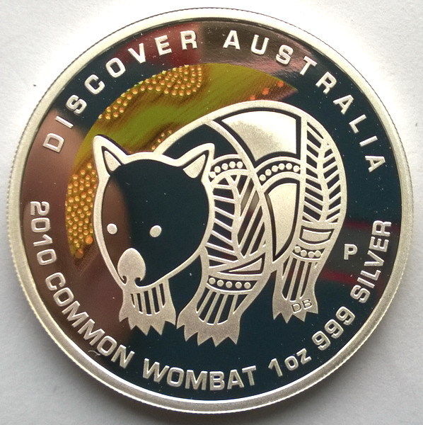 Australia 2010 Common Wombat Dollar 1oz Colour Silver Coin,Proof