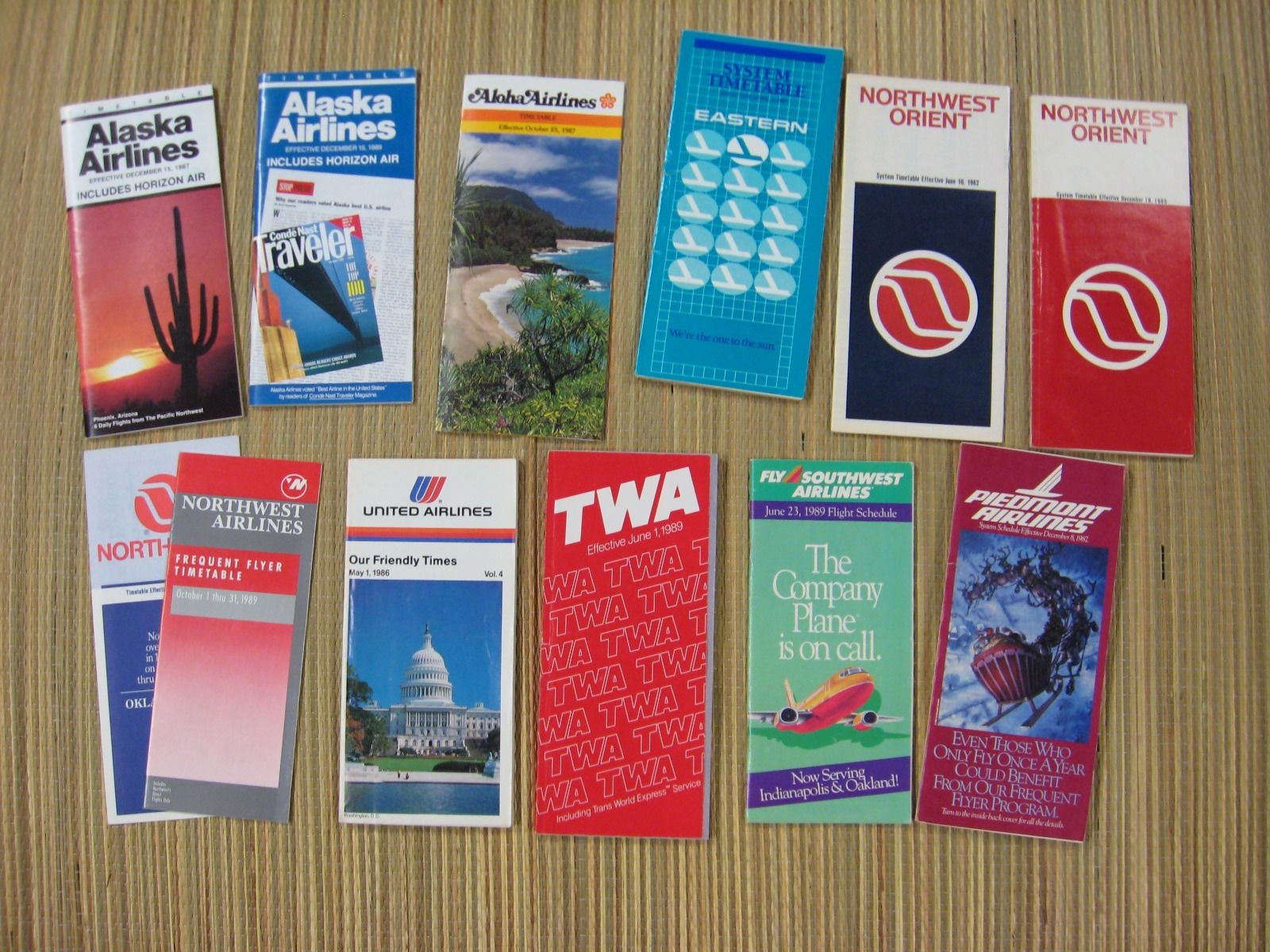 Lot of 10 1980's Era Airline Timetable's, 8 Different Airlines.