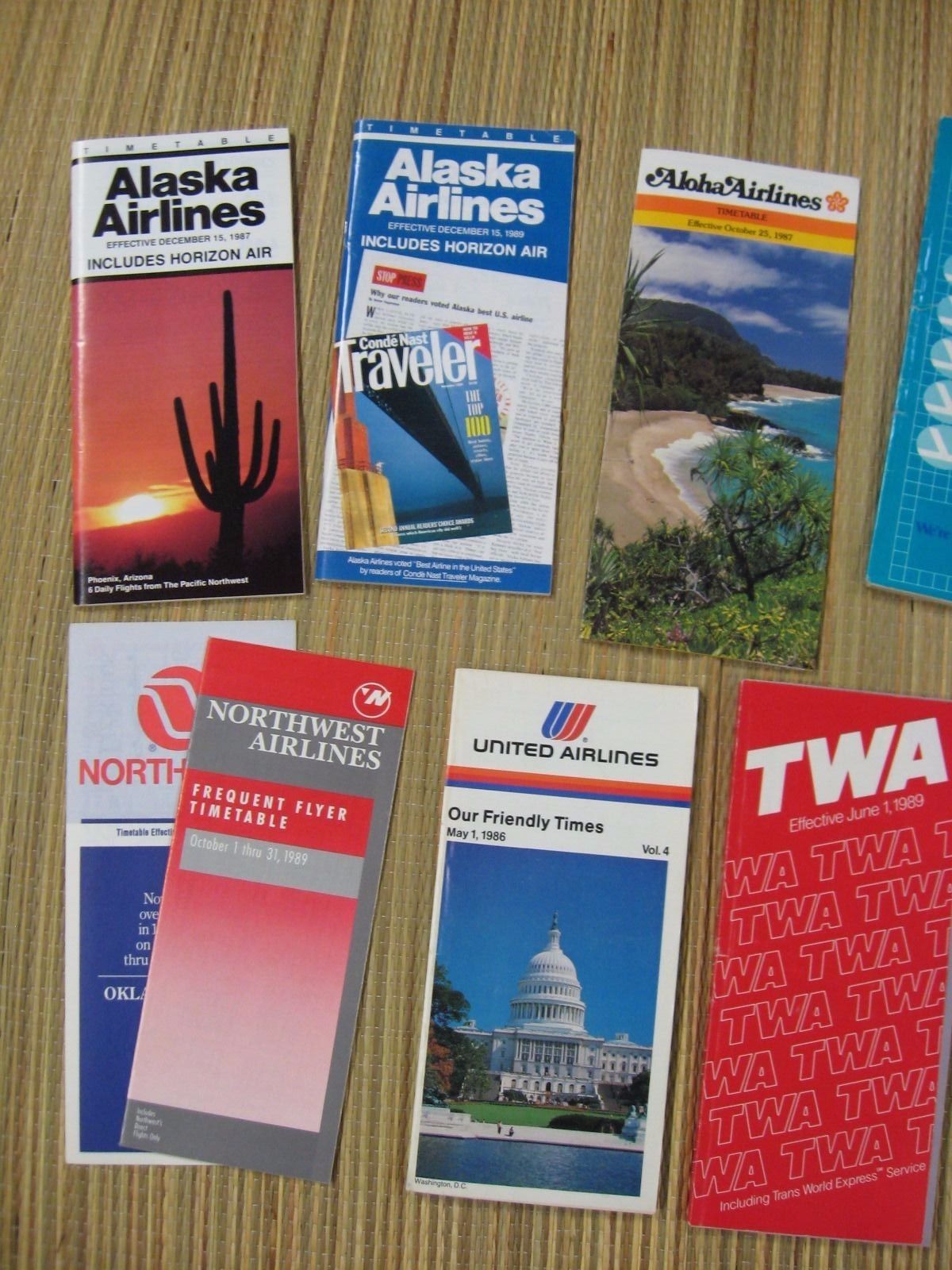 Lot of 10 1980's Era Airline Timetable's, 8 Different Airlines.