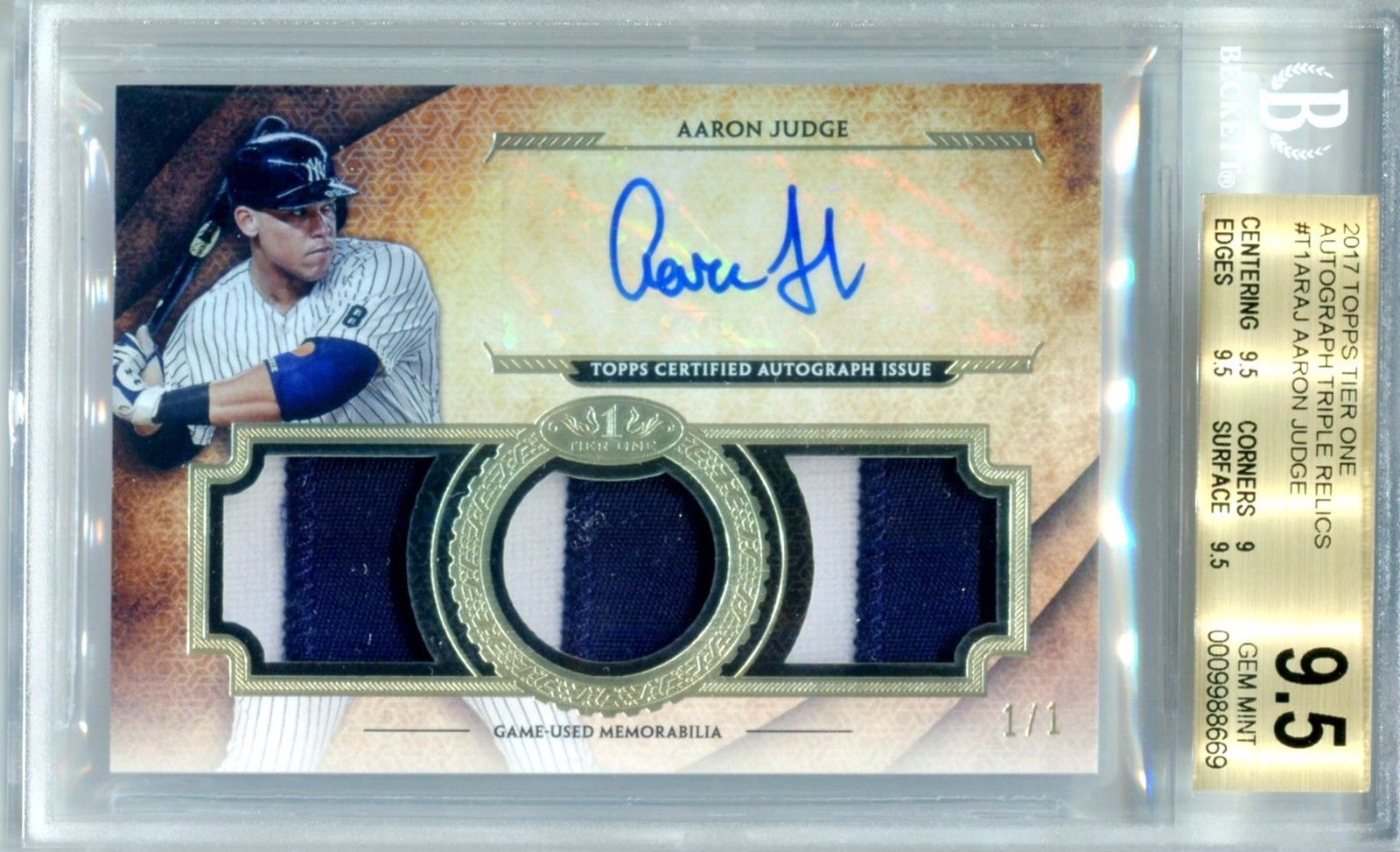 Aaron Judge #1/1 BGS 9.5 w/10 AUTO 2017 Topps Tier One Rookie PATCH Autograph SP