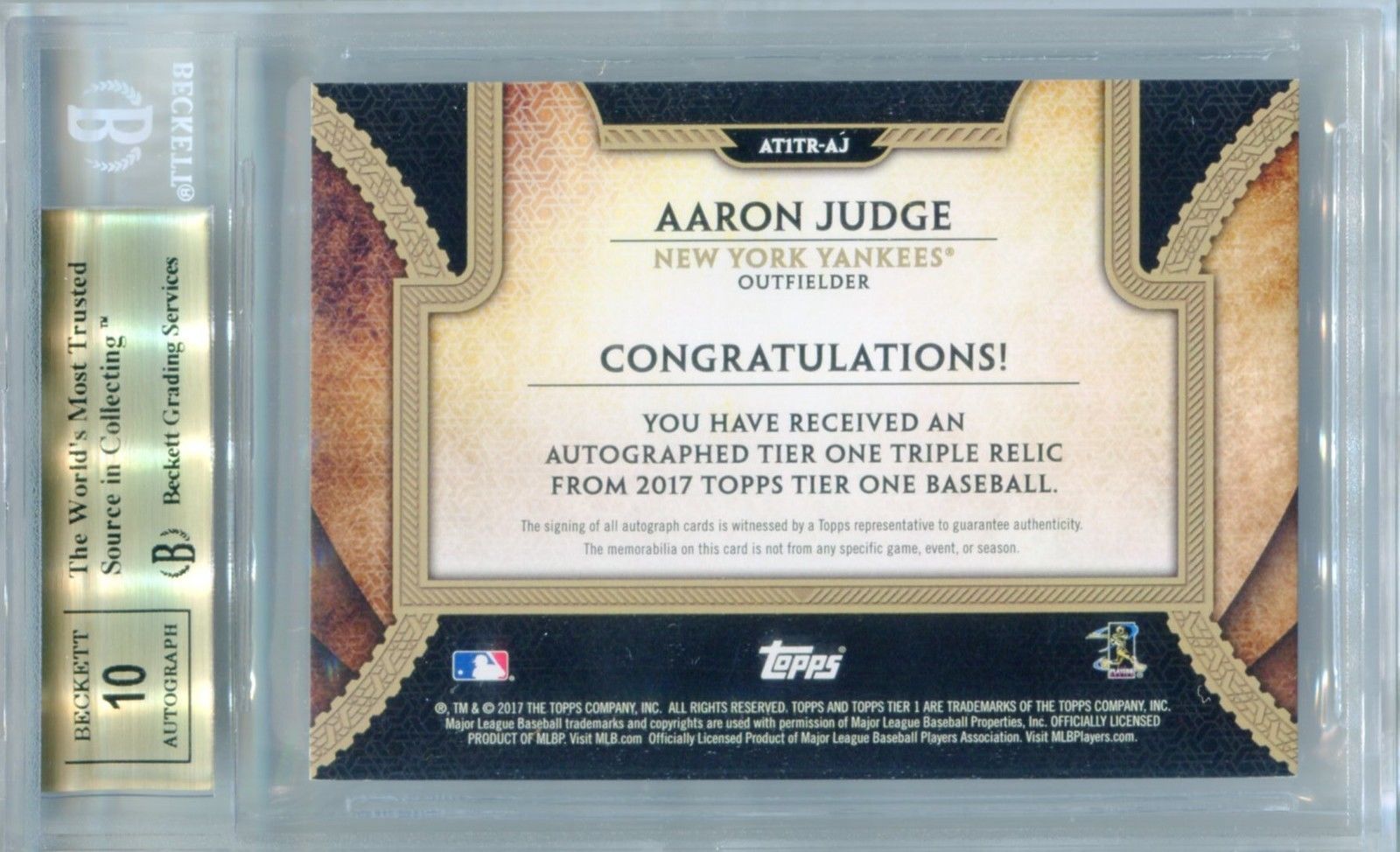 Aaron Judge #1/1 BGS 9.5 w/10 AUTO 2017 Topps Tier One Rookie PATCH Autograph SP