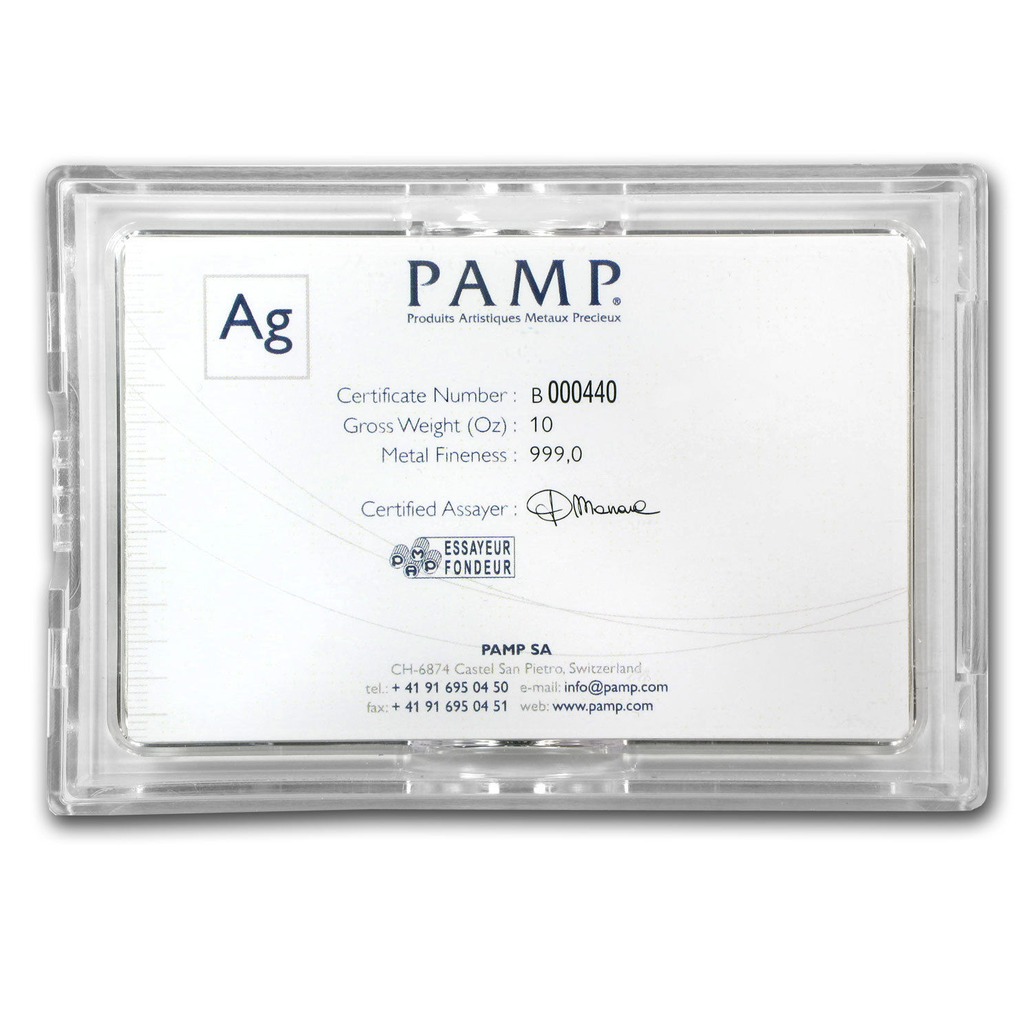 10 oz Silver Bar - PAMP Suisse (Fortuna, In Capsule w/Assay) - SKU #65699