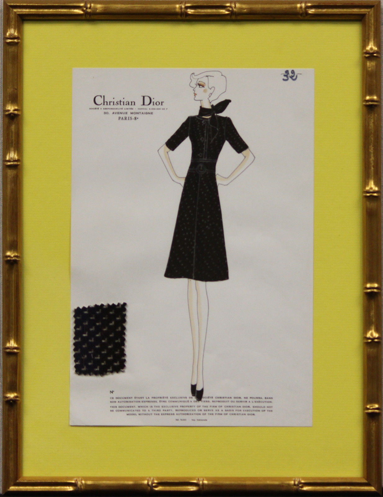 "Fab Christian Dior Paris No.32. Couture Framed Fashion Plate"