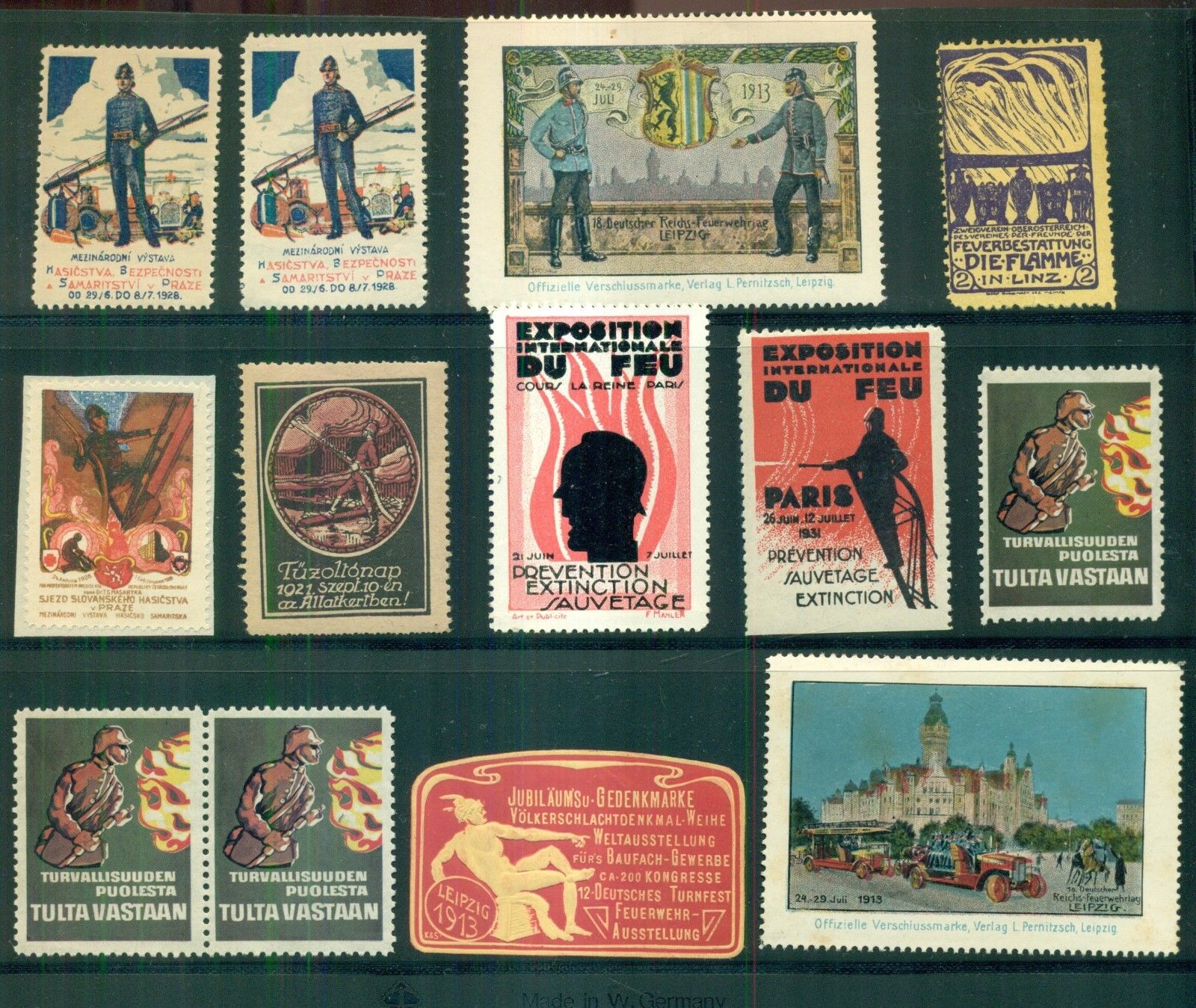 1890's-1930's Worldwide Firefighting & Related Poster Stamps Group of 55