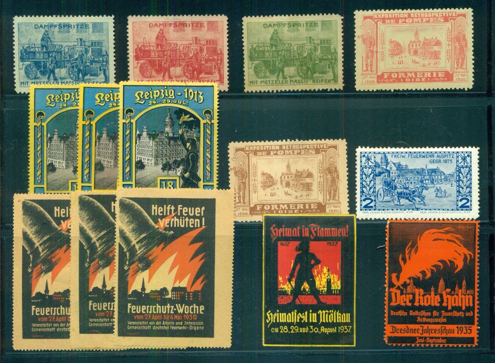 1890's-1930's Worldwide Firefighting & Related Poster Stamps Group of 55