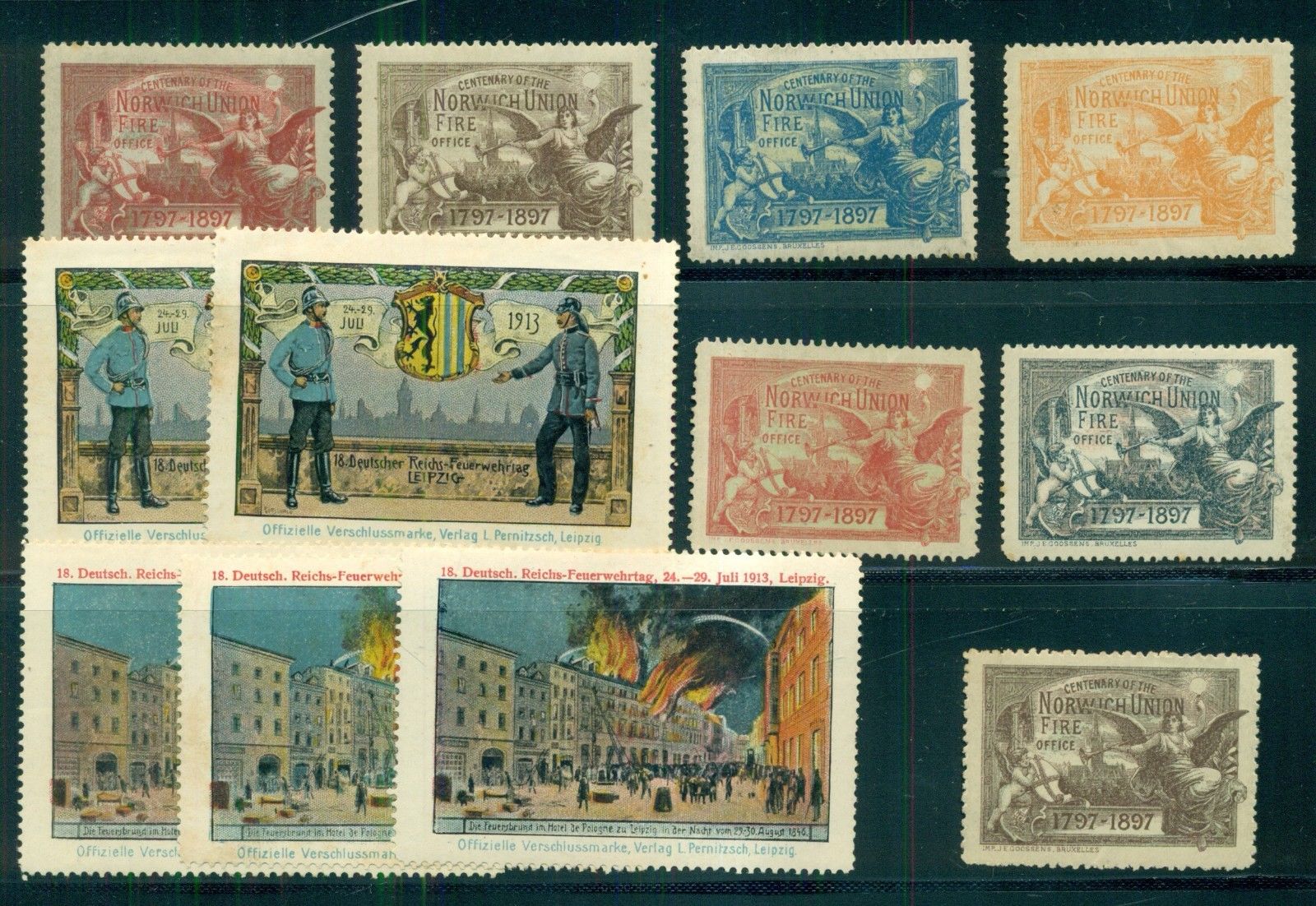 1890's-1930's Worldwide Firefighting & Related Poster Stamps Group of 55