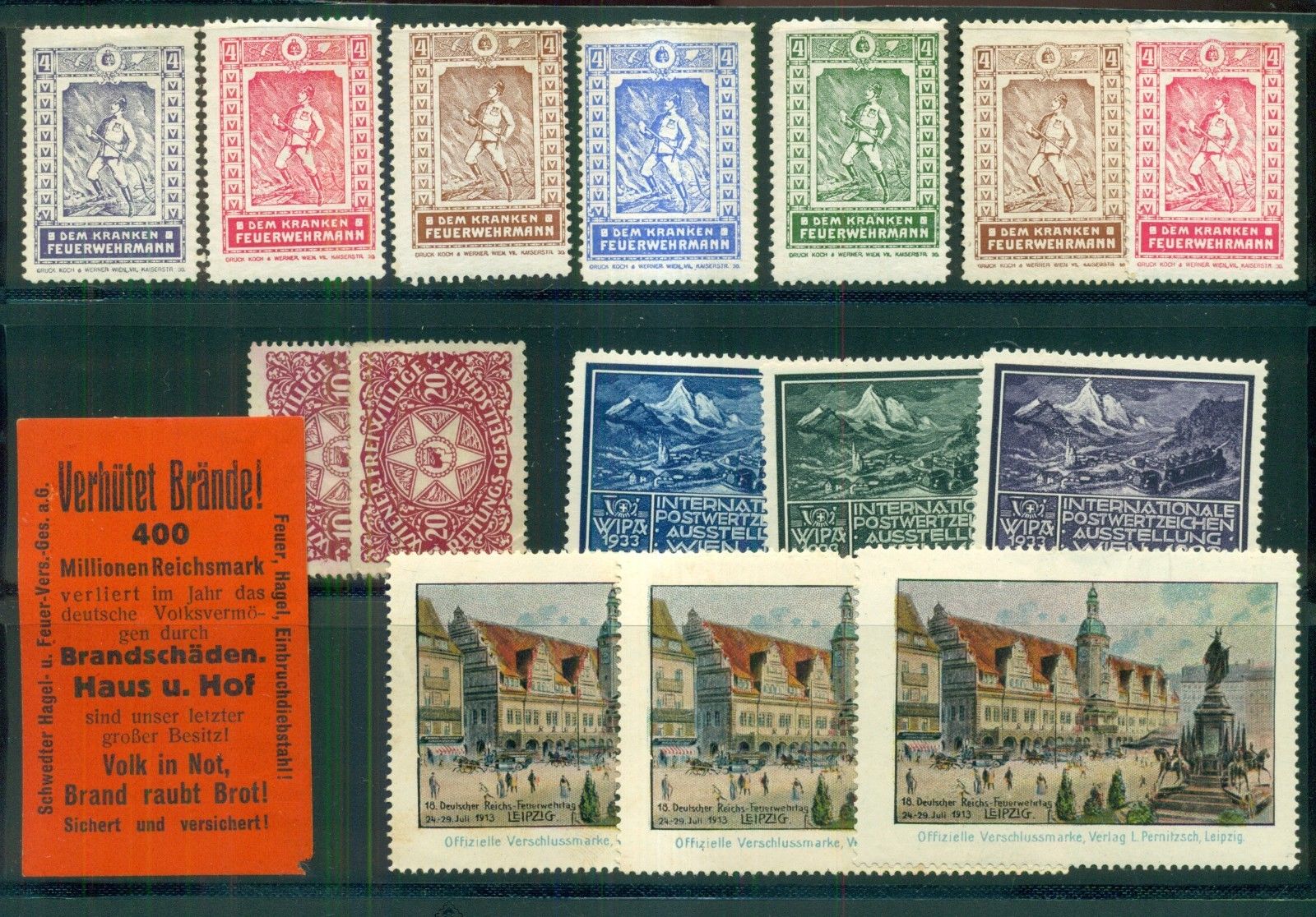 1890's-1930's Worldwide Firefighting & Related Poster Stamps Group of 55