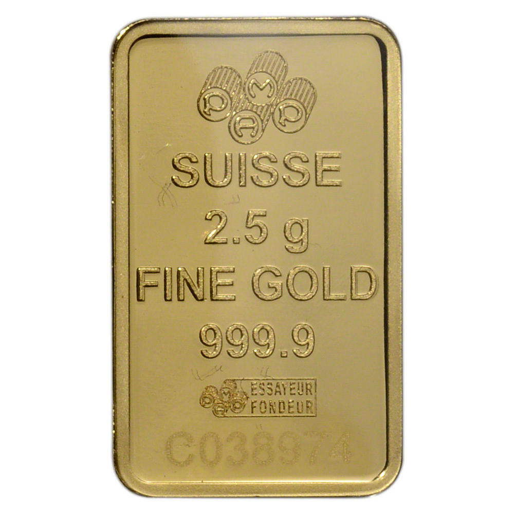 2.5 gram Gold Bar - PAMP Suisse - Fortuna - 999.9 Fine in Sealed Assay