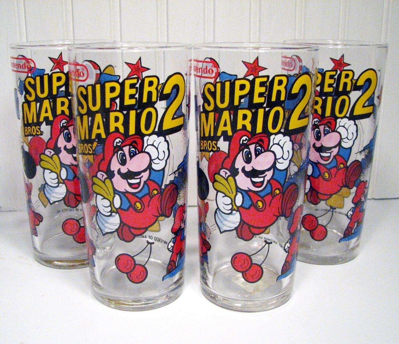 Super Mario Bros 2 Drinking Glasses (Set of 4) Nintendo 1989 Vintage