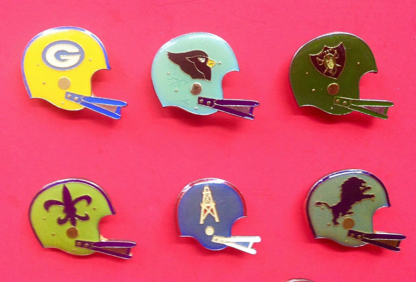 Vintage 1980's Lot of 8 NFL Football Enamel Pins Raiders Cardinals Oilers Tampa