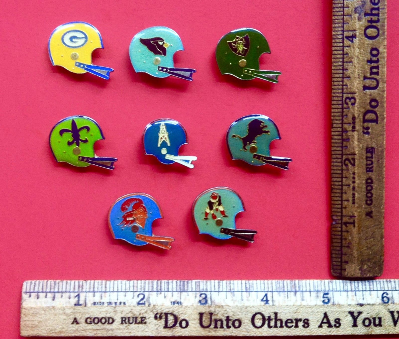 Vintage 1980's Lot of 8 NFL Football Enamel Pins Raiders Cardinals Oilers Tampa