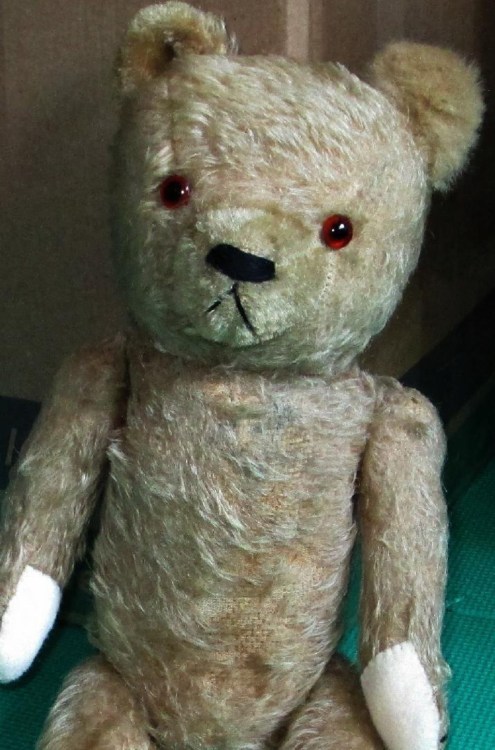 Antique  Straw Stuffed Jointed Teddy Bear crying box broken