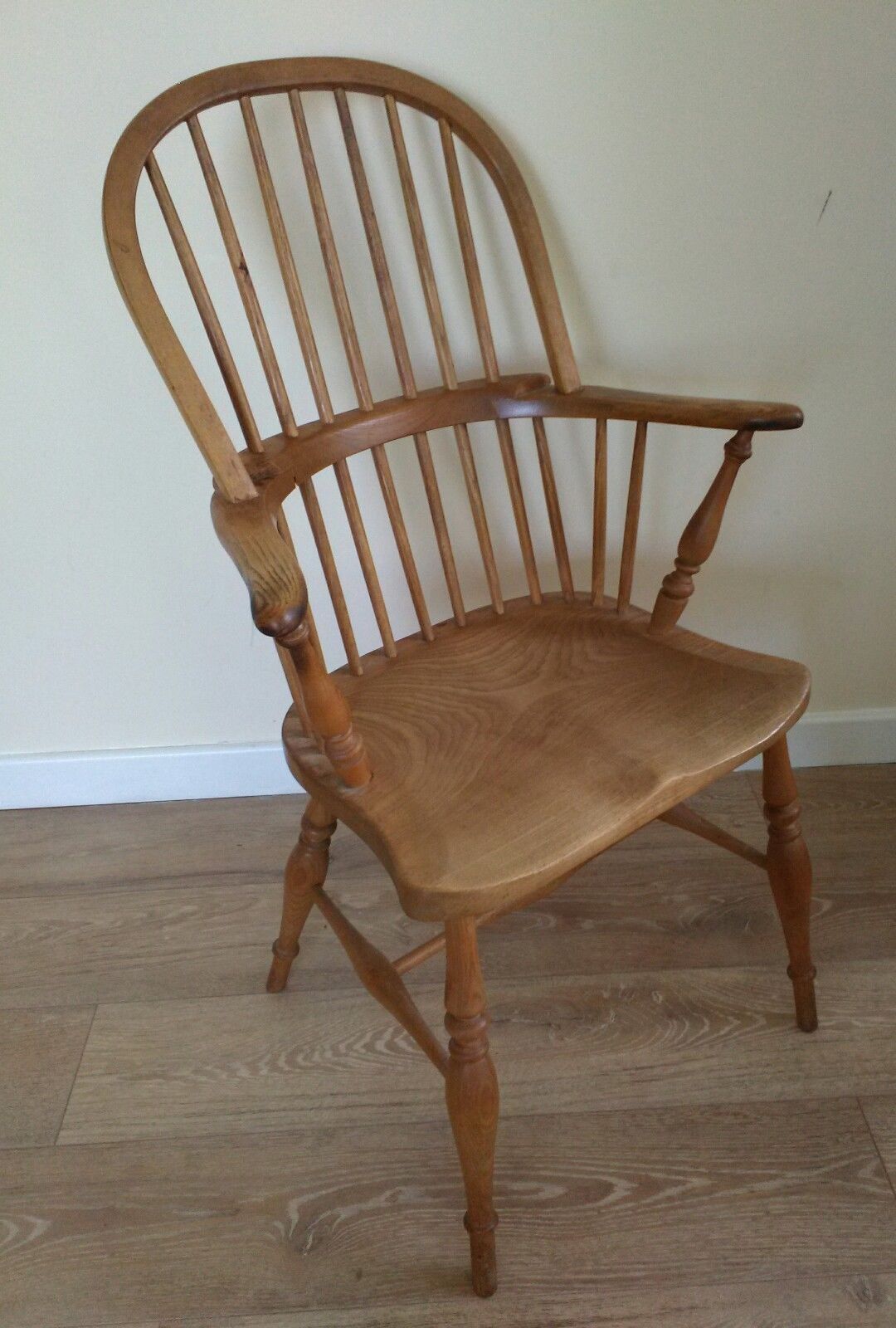 Vintage mid century windsor elm farmhouse spindle back arm chair