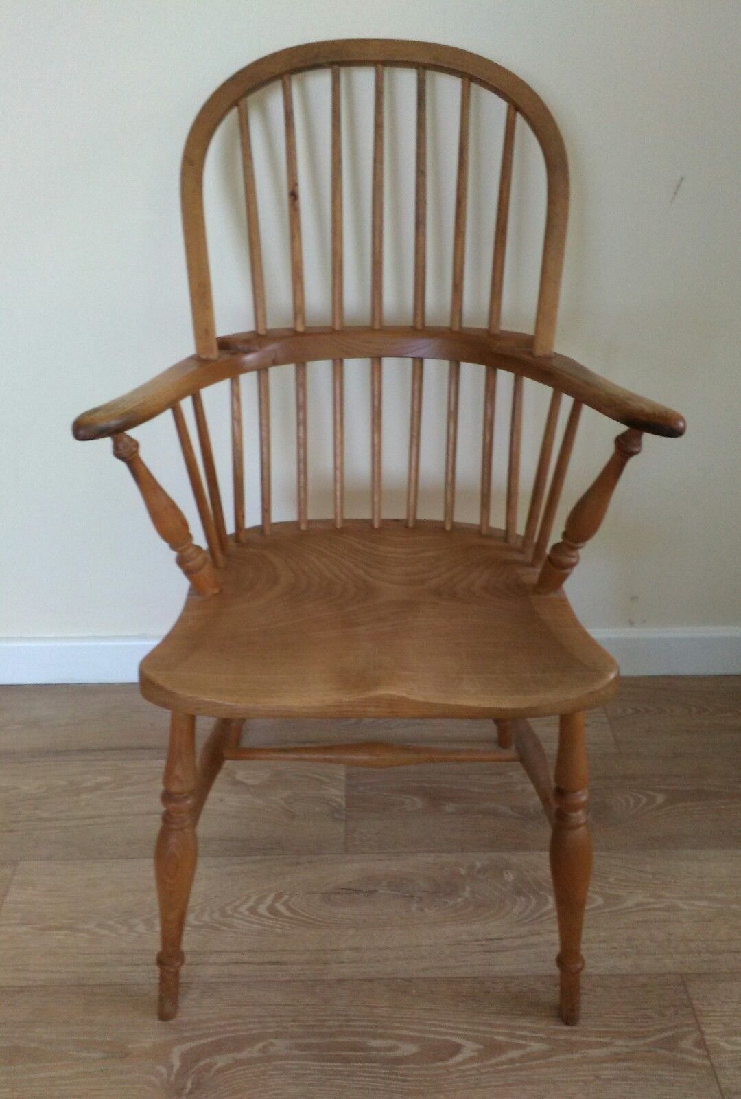 Vintage mid century windsor elm farmhouse spindle back arm chair