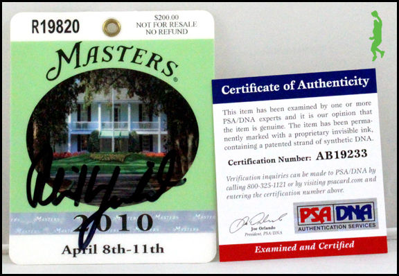 PHIL MICKELSON AUTOGRAPHED SIGNED 2010 MASTERS BADGE PGA TOUR GOLF PSA COA