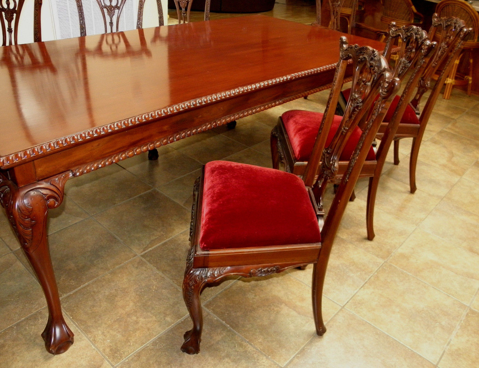 Chippendale Mahogany Dining room set.. Table w/8 Chairs ..carved & Ball & claw