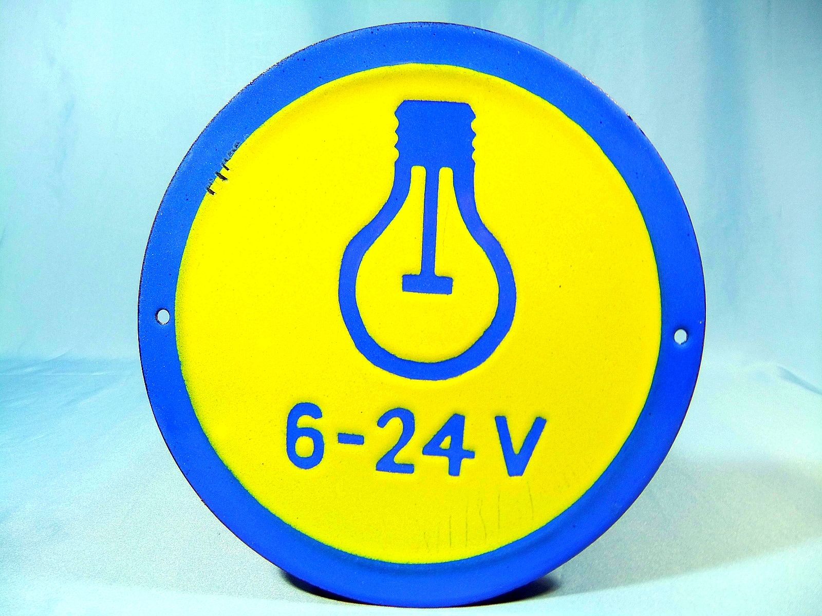 VINTAGE ELECTRICITY BULB 6-24V PORCELAIN ENAMEL METAL SIGN PLATE PLAQUE ca.1960s