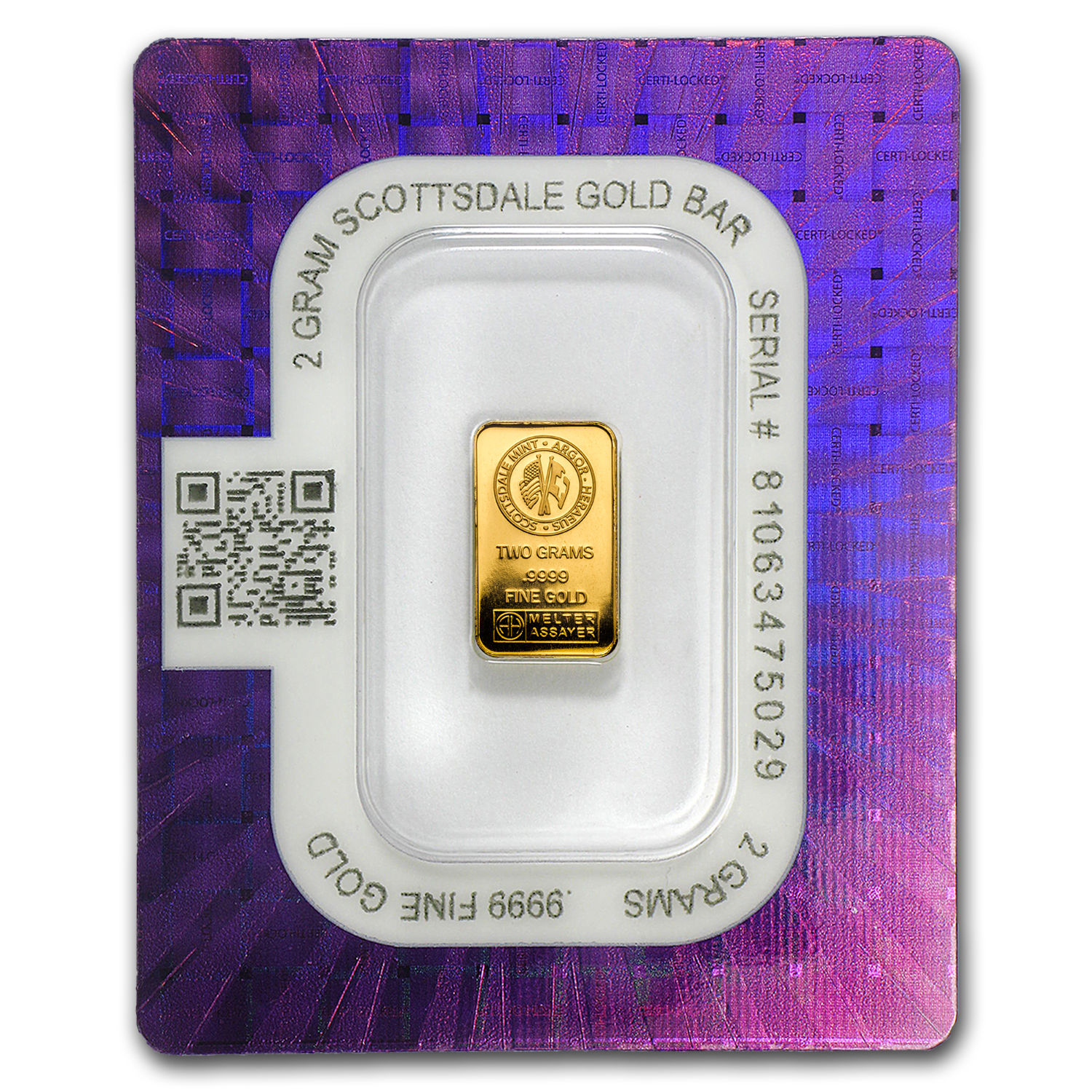 2 gram Gold Bar - Scottsdale Mint (In Certi-Lock® Assay) - SKU #97649