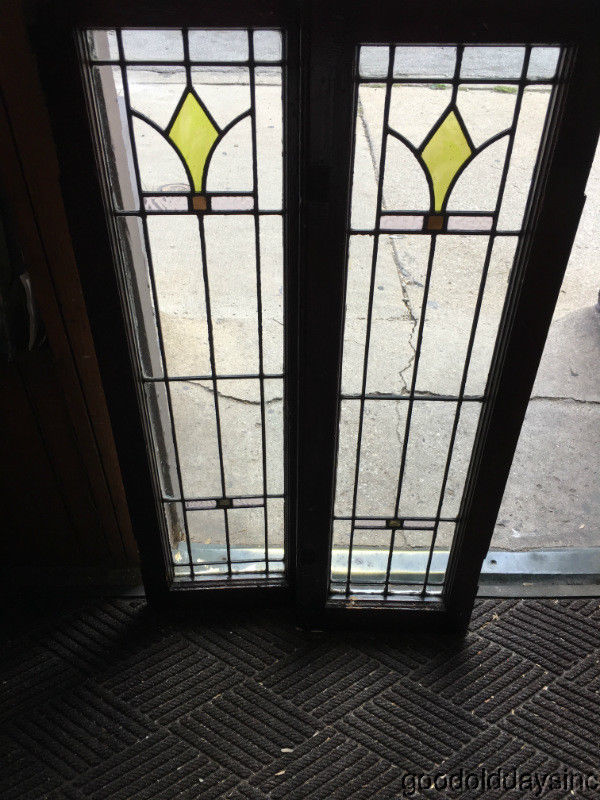 Antique 1920's Stained Leaded Glass Doors / Window 43" by 13"