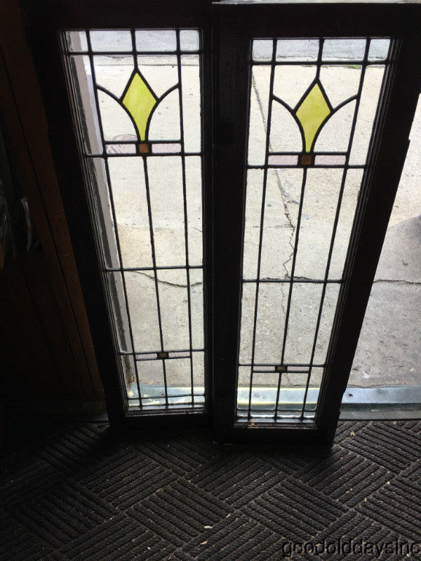 Antique 1920's Stained Leaded Glass Doors / Window 43" by 13"