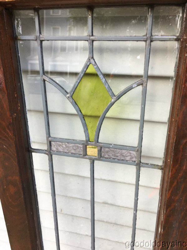 Antique 1920's Stained Leaded Glass Doors / Window 43" by 13"