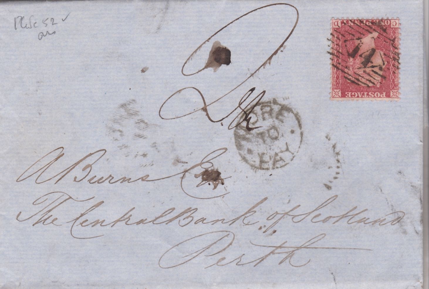 1868 QV GREAT BRITAIN LONDON LETTER WITH 1d PENNY RED STAMP MORE TO PAY H/S 2d