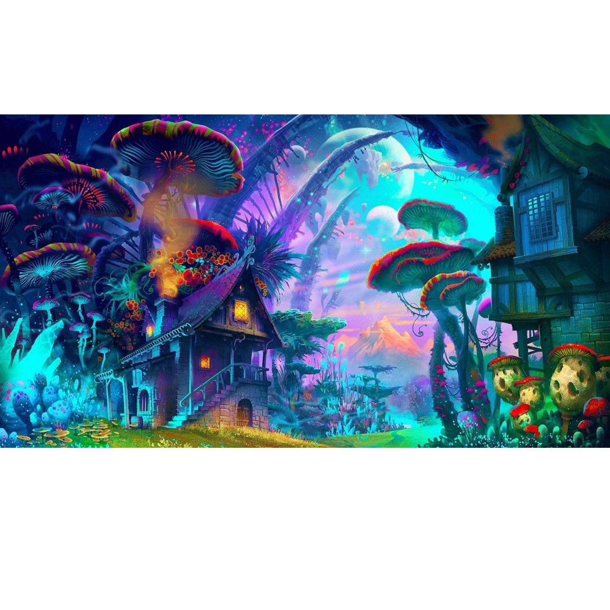 Psychedelic Mushroom Town Art Print Fabric Silk Poster Wall Home Decor 24x36inch