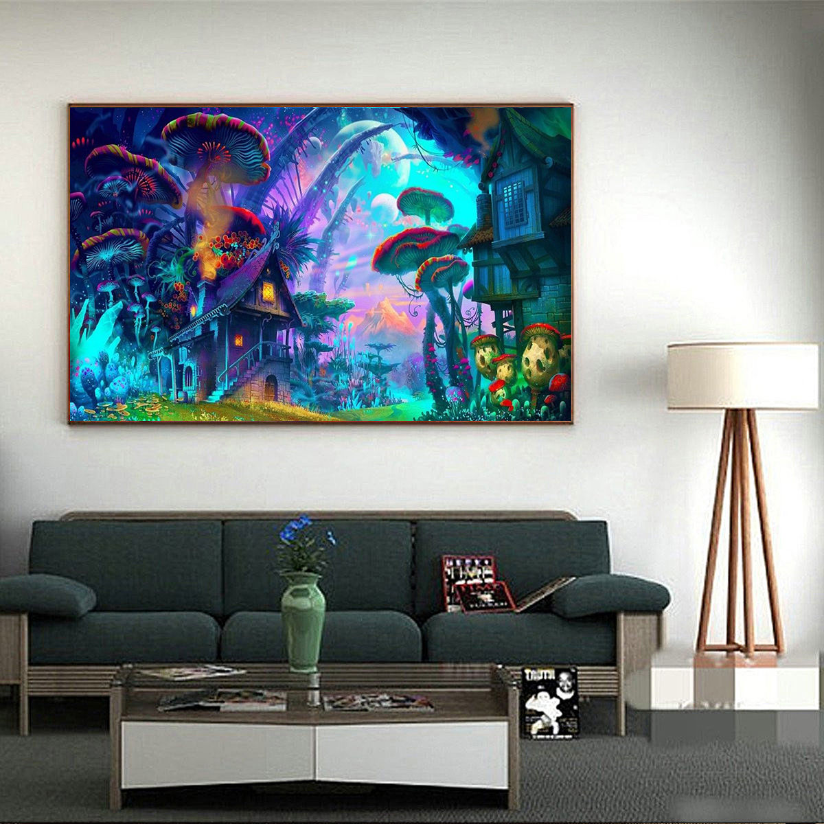 Psychedelic Mushroom Town Art Print Fabric Silk Poster Wall Home Decor 24x36inch