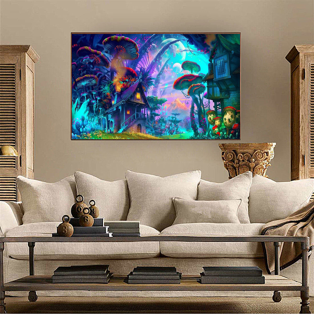 Psychedelic Mushroom Town Art Print Fabric Silk Poster Wall Home Decor 24x36inch